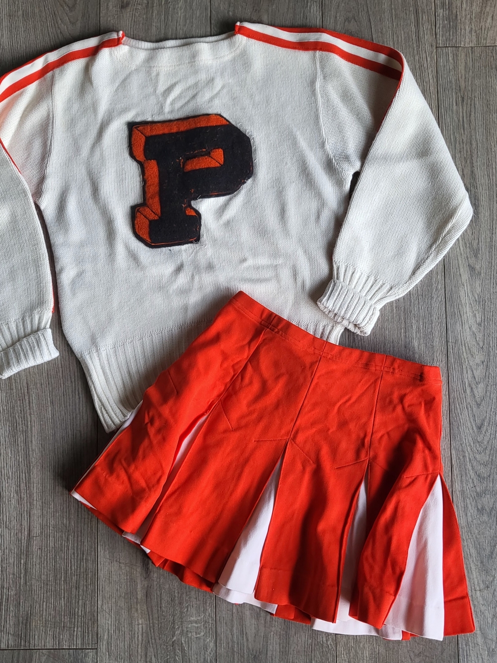 Vtg 1970s Princeton Cheer Uniform Stadium Shaker Sweater Skirt Ivy League P READ